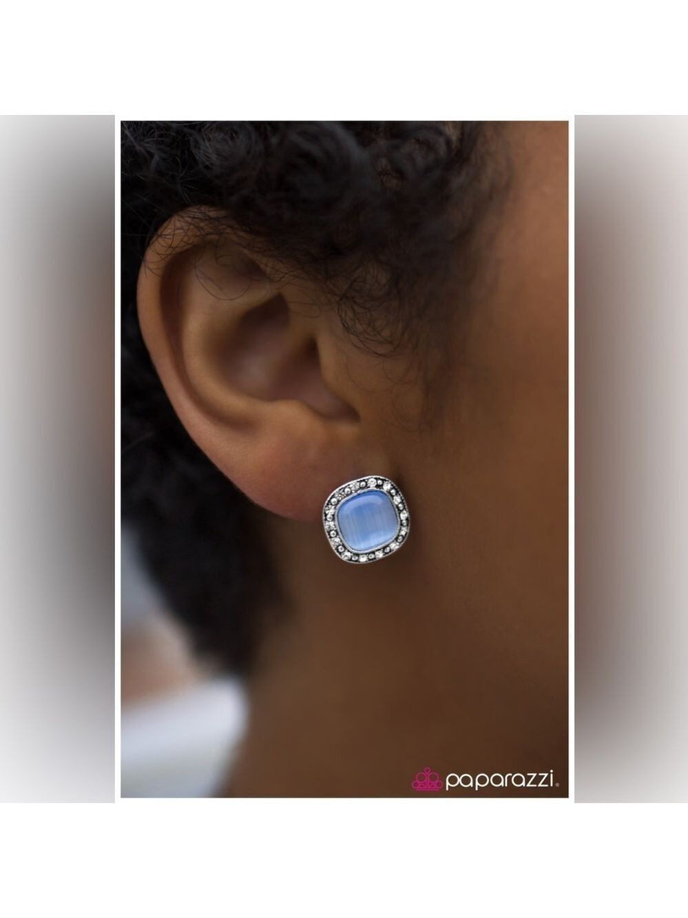 Paparazzi earrings blue silver square fancy formal shiny NEW - Picture 3 of 7